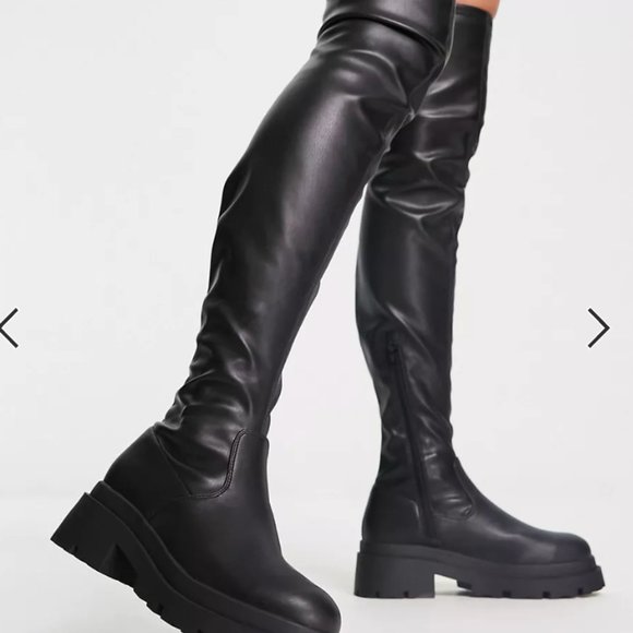 ASOS DESIGN Kassidy chunky square toe over the knee boots black - Size 8 - Picture 4 of 4